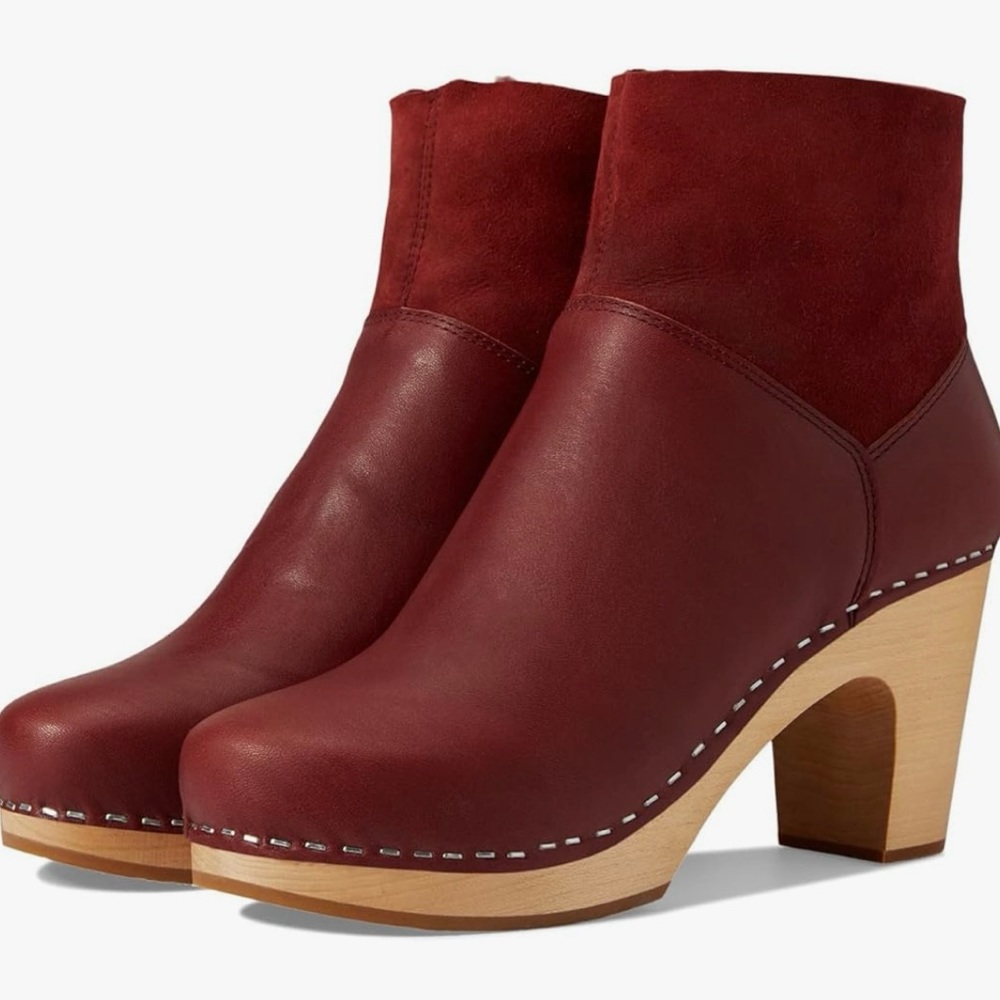 Swedish Hasbeens Shearling Bootie Wine Red Size 39